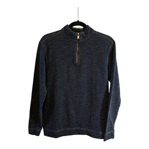 ROWM NAVY TAN LONG SLEEVE PULLOVER SIZE MEDIUM LONG SLEEVE ZiP CLOSURE COTTON